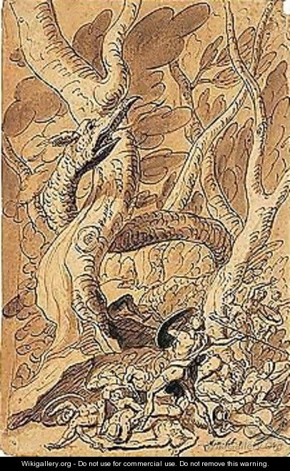 A Warrior Attacking A Dragon - Sir James Thornhill