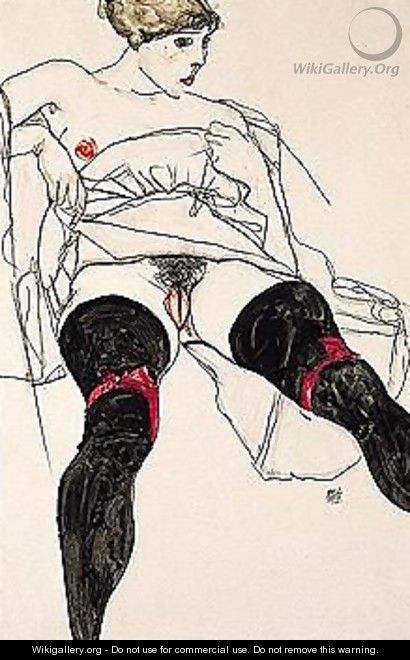 Reclining nude with black stockings - Egon Schiele