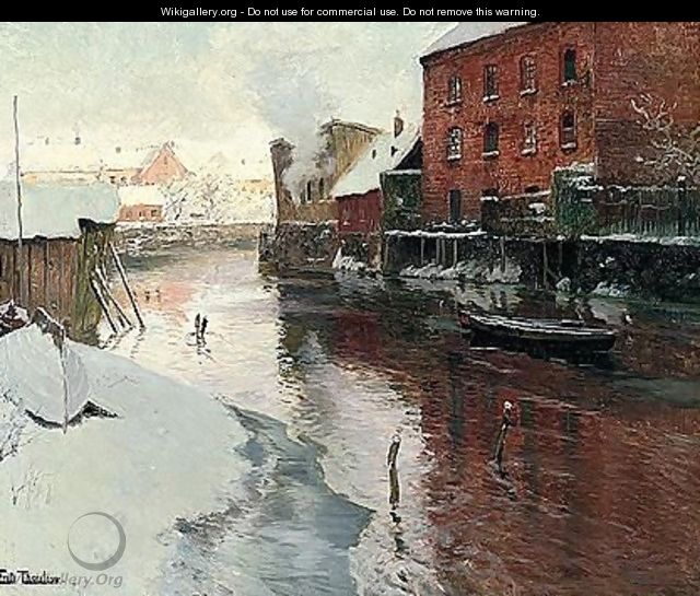 Fabrikker Ved Elven, Kristiania (Factories By The River, Kristiania) - Fritz Thaulow