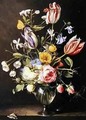 Flowers in a glass vase - Johannes Antonius van der Baren