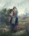 Two country girls carrying flowers - John Barkin