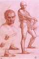 Study of a male holding a sword and a book, the sword and feet rehearsed twice, and a male head - Fra (Baccio della Porta) Bartolommeo