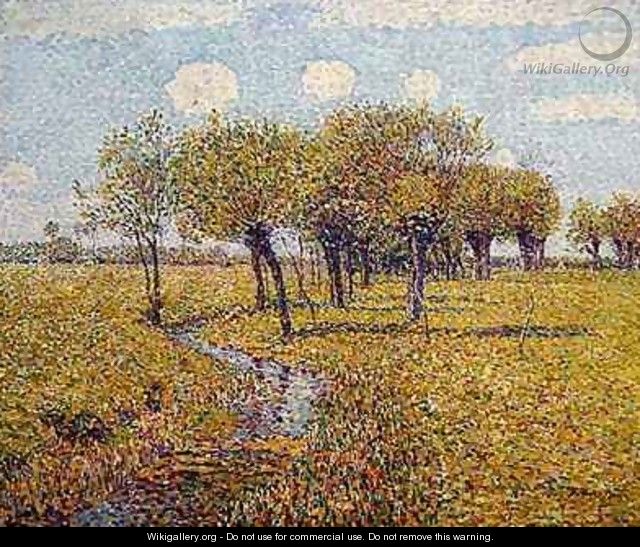 Dutch Landscape with Willow Trees in the Spring in a Small Meadow Valley - Paul Baum