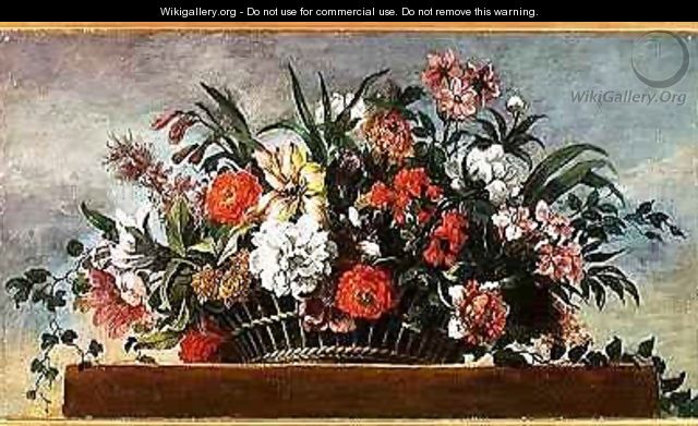 Woven Basket Filled with Flowers - Jean Baptiste Belin de Fontenay