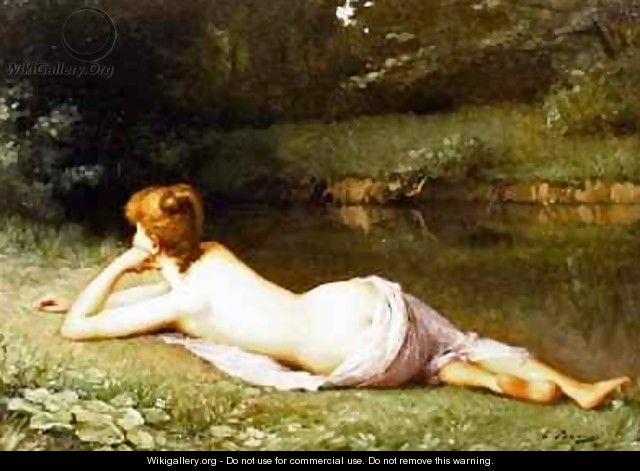 Reclining nude on a riverbank - Emmanuel Benner