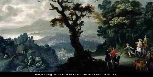 Landscape with a hunting party - H. Bergaignie