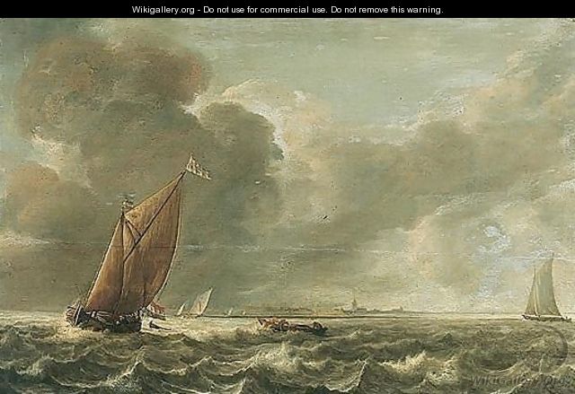 Seascape With A Smalschip And Other Light Vessels In A Stiff Breeze - Abraham Hendrickz Van Beyeren