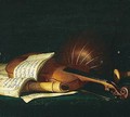 Still life of a violin and bow, together with a recorder - (after) Pierre Nicolas Huilliot