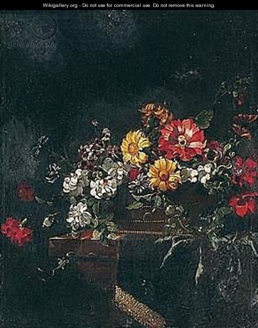 Still life of flowers in a vase on a ledge - (after) Jean Picart