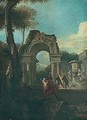 Elegant figures playing amongst antique ruins - (after) Marco Ricci