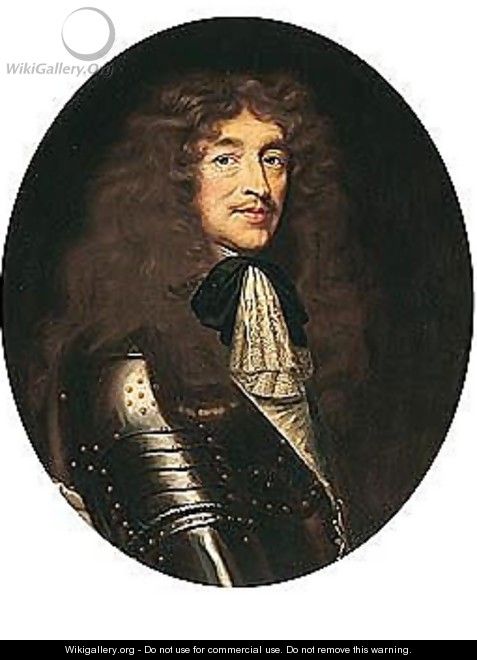 Portrait of a man, half-length, wearing armour and the badge of the order of saint espirit - (after) Laurent Fauchier
