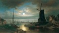 Nederlandse Stad Bij Maanlicht (Dutch Town By Moonlight) - Elias Pieter van Bommel