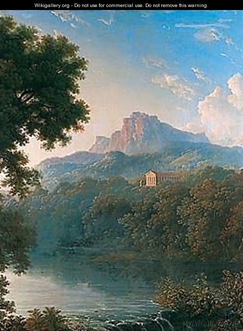 A landscape with a classical temple overlooking a lake - (after) Pierre-Henri De Valenciennes