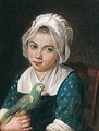 A Young Girl Holding A Green Parrot - (after) Antoine Raspal