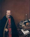 An Old Man Standing Beside A Table With Books, A Candle And A Skull - Unknown Painter