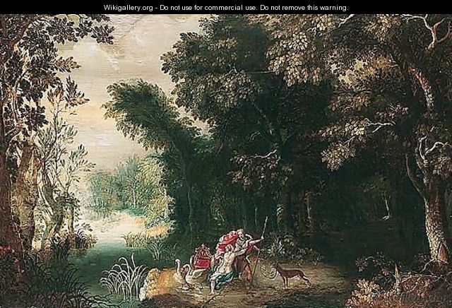 Venus and Adonis in a wooded landscape - (after) Abraham Govaerts