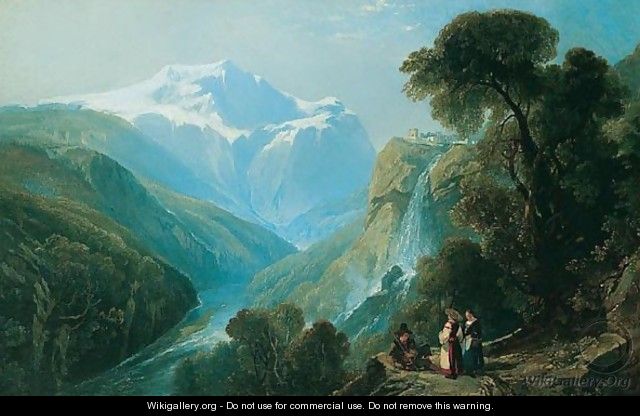 Scene On The Via Mala, Switzerland, With Mont Blanc In The Distance - William James Muller