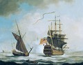 A Sloop Approaching A Ship Of The Line - Francis Swaine