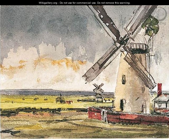 Windmills In A Stormy Landscape - Thomas Churchyard