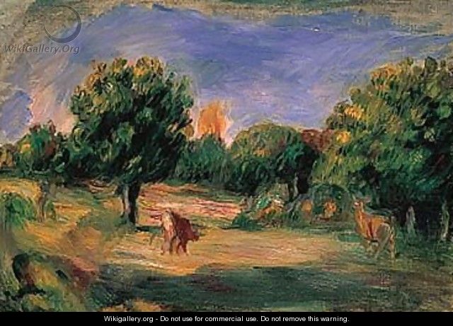 Paysage Avec Des Vaches A La Lisiere - Pierre Auguste Renoir