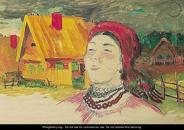 Portrait of a peasant woman with red headscarf - Philip Andreevich Maliavin