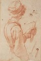A Young Man Wearing A Cap, Seen From Behind Holding A Staff - (after) Lorenzo Lippi