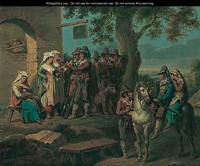 A Hunting Party Resting Before A House - Alexandre-Jean Noel