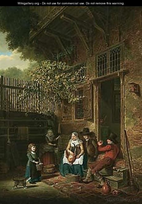 Figures In A Courtyard - Johanus Petrus Van Horstok