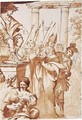 A bishop brought before a ruler - Bolognese School
