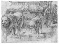 A lion and a lamb, walking before a chariot - Parmese School