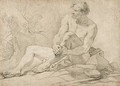 Academy Study Of A Male Nude As A Hermit Seated In A Landscape - Charles Joseph Natoire