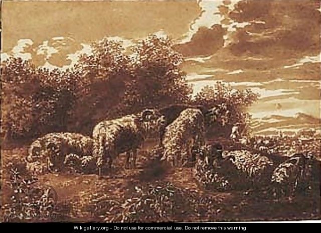 Sheep At Rest In A Landscape - Jan de Bisschop