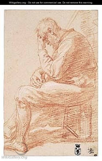 Profile Study Of A Seated Old Man, Resting His Forehead On His Left Hand - Jan Van Den Bergh
