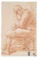 Profile Study Of A Seated Old Man, Resting His Forehead On His Left Hand - Jan Van Den Bergh