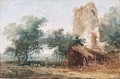 Landscape With Ruins, A Rustic Hut, A Shepherd And Shepherdess - Louis-Gabriel Moreau the Elder