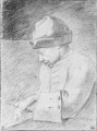 Portrait of a boy in a hat, half-length, reading - German School