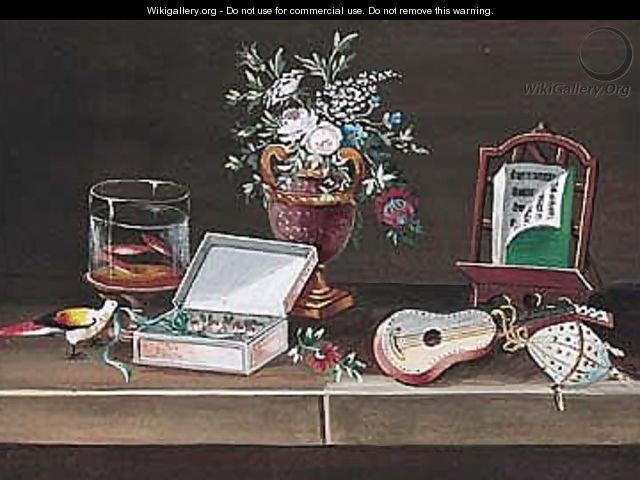 Musical Instruments, Boxes And Flowers - Rene Lelong