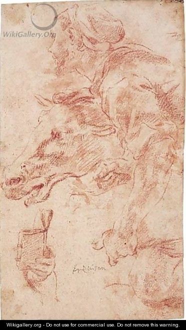 Study Of A Man Holding A Horse, And A Separate Study Of A Hand Holding A Book - Angelo Trevisani