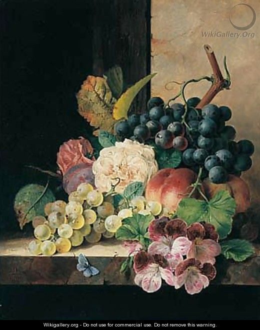 Still Life With Fruit, Flowers And Butterfly - Edward Ladell
