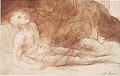 Study Of A Male Nude Resting Against Rocks - Alphonse Legros