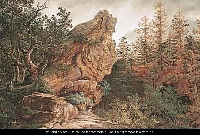 Northern Wooded Landscape, With A Bear In The Foreground. - Joseph De Landerset