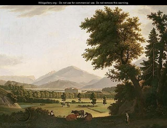 A View Of A Country House, With Figures And Cattle In The Grounds, Foothills Beyond - Andreas Nesselthaler
