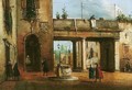 An Italian Piazza With Elegant Figures Conversing, A Woman Drawing Water From A Well - Giovanni Migliara