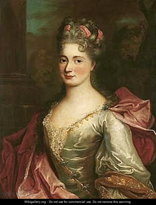 Portrait of a lady, half-length, wearing a grey satin - (after) Largilliere, Nicholas de