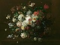 Still life of roses, irises, tulips, convulvuli, gladioli and other flowers, in an urn - (after) Georgius Van Os