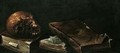 Vanitas still life of a skull and books - (after) Andres Deleito