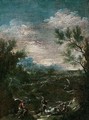 A coastal landscape with a turbaned man and other figures in the foreground - (after) Alessandro Magnasco