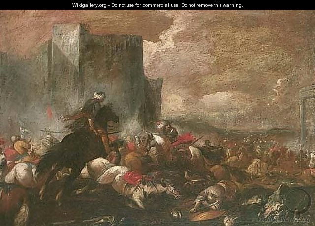 A cavalry battle before the walls of a fortress - (after) Jacques (Le Bourguignon) Courtois