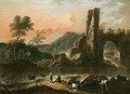 A River Landscape With Herdsmen Watering Their Cattle, A Ruined Arch Beyond - Cajetan