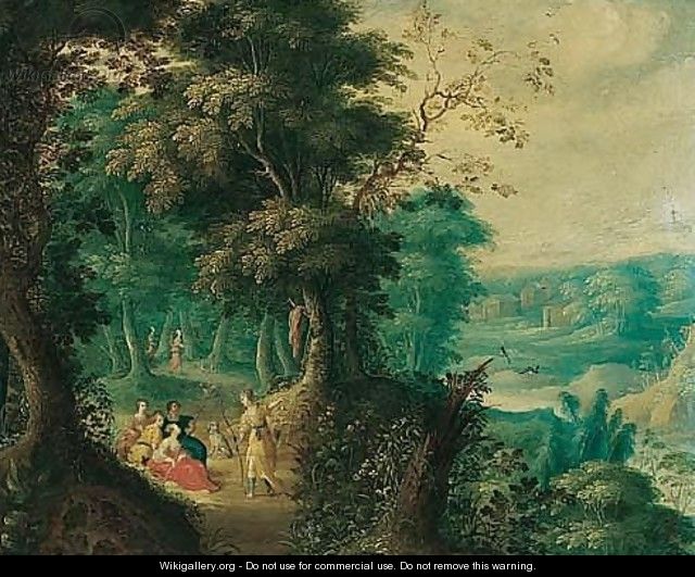 A Wooded Landscape With Diana And Her Nymphs - Jasper van der Laanen